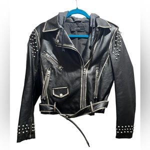 Zara faux leather motorcycle jacket with hoodie and studs